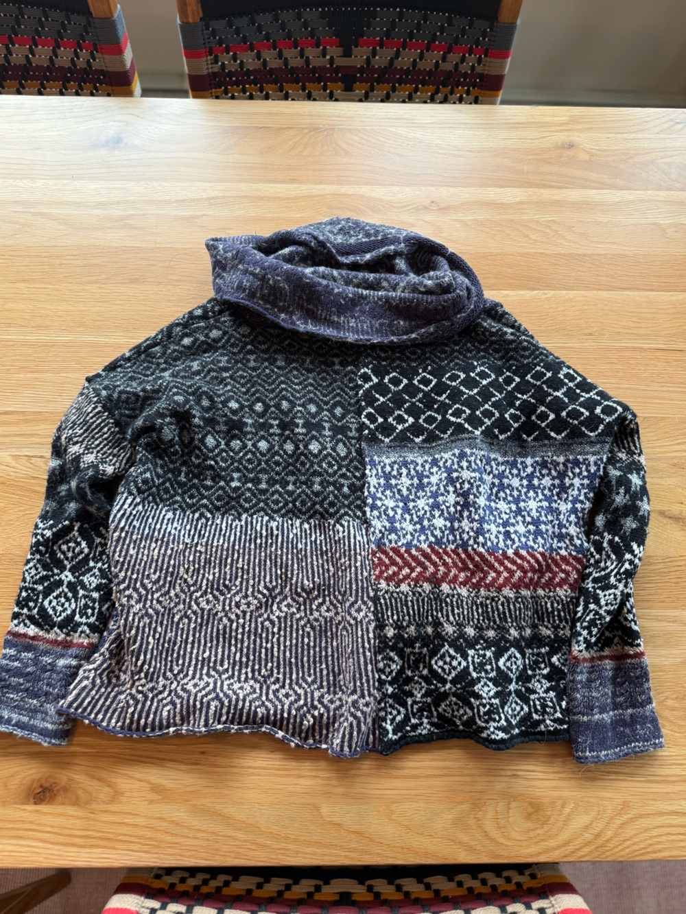 Free People Patchwork Pattern Cropped Cowlneck Sweater Sz S
